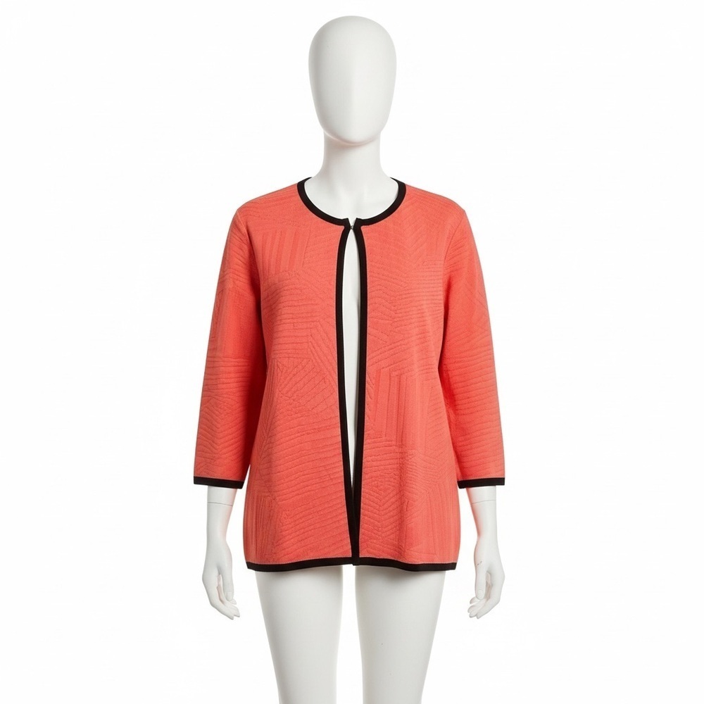 Misook Orange Textured Open Cardigan Sweater Size L Old Money Quiet Luxury
